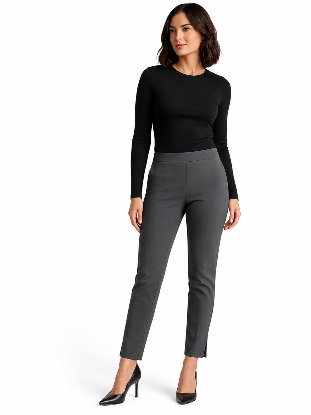 Ecru Style 1291 Pull On Ankle Pants Charcoal Gray Stretch Slim Leg Size 8